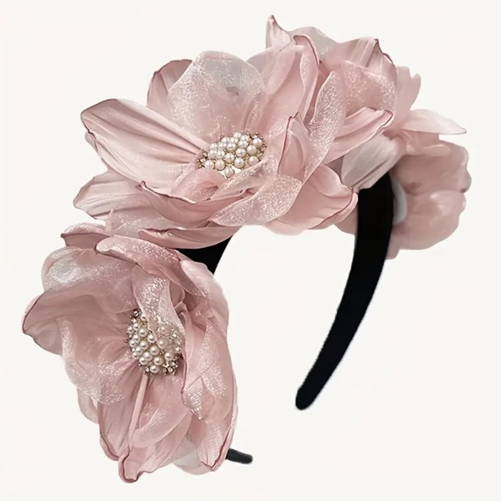Pink Rhinestone Pearl Floral Headband